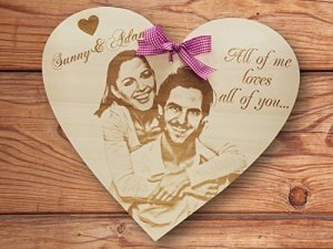 Holzherz mit Foto und Wunschgravur