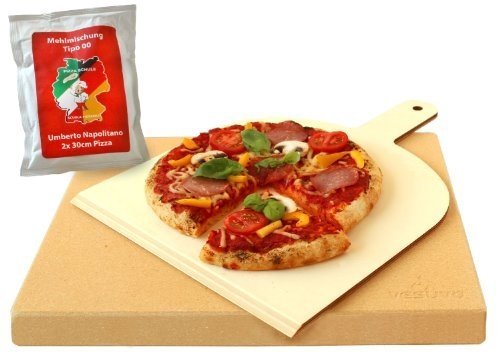 Vesuvo V38303 Pizzastein- / Brotbackbackstein Set für Backofen und Grill mit Pizzaschaufel und Pizz