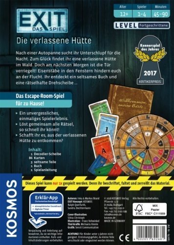 KOSMOS Spiele  Exit - Das Spiel, Die verlassene Hütte, Kennerspiel des Jahres 2017