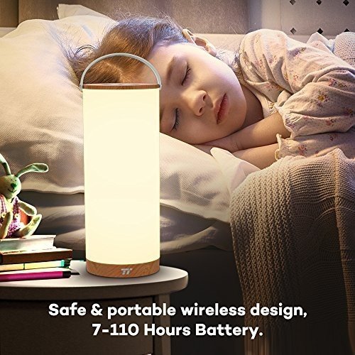 Tischlampe LED vintage TaoTronics Warmweiß 3000K tragbare Nachttischlampe Touch Holz Batteriebetrie