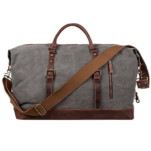 S-ZONE Größere Version Vintage Segeltuch Canvas Leder Unisex Handgepäck Reisetasche Sporttasche f