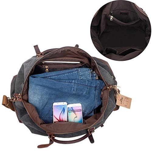 S-ZONE Größere Version Vintage Segeltuch Canvas Leder Unisex Handgepäck Reisetasche Sporttasche f